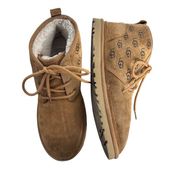 UGG Neumel Embossed All Over Logo Chukka Boots Chestnut Brown Suede MENS Size 10 - Picture 12 of 12